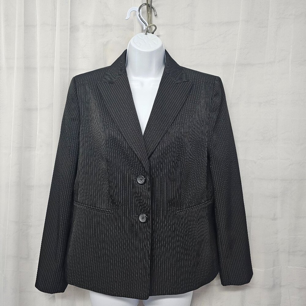 Evan Picone Black Label Pinstriped Single-Breasted Blazer Office Business 12P